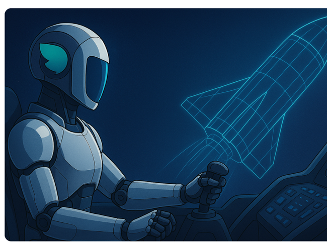 Robot pilot with rocket blueprint